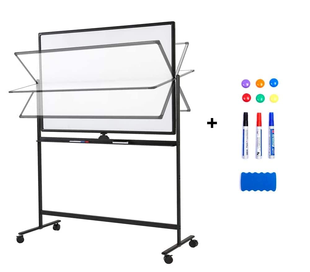 COOLBABY Large Size Rolling Whiteboard 90*120cm - Magnetic Whiteboard with Base Double Sided Adjustable Height Dry Erase Whiteboard - COOL BABY