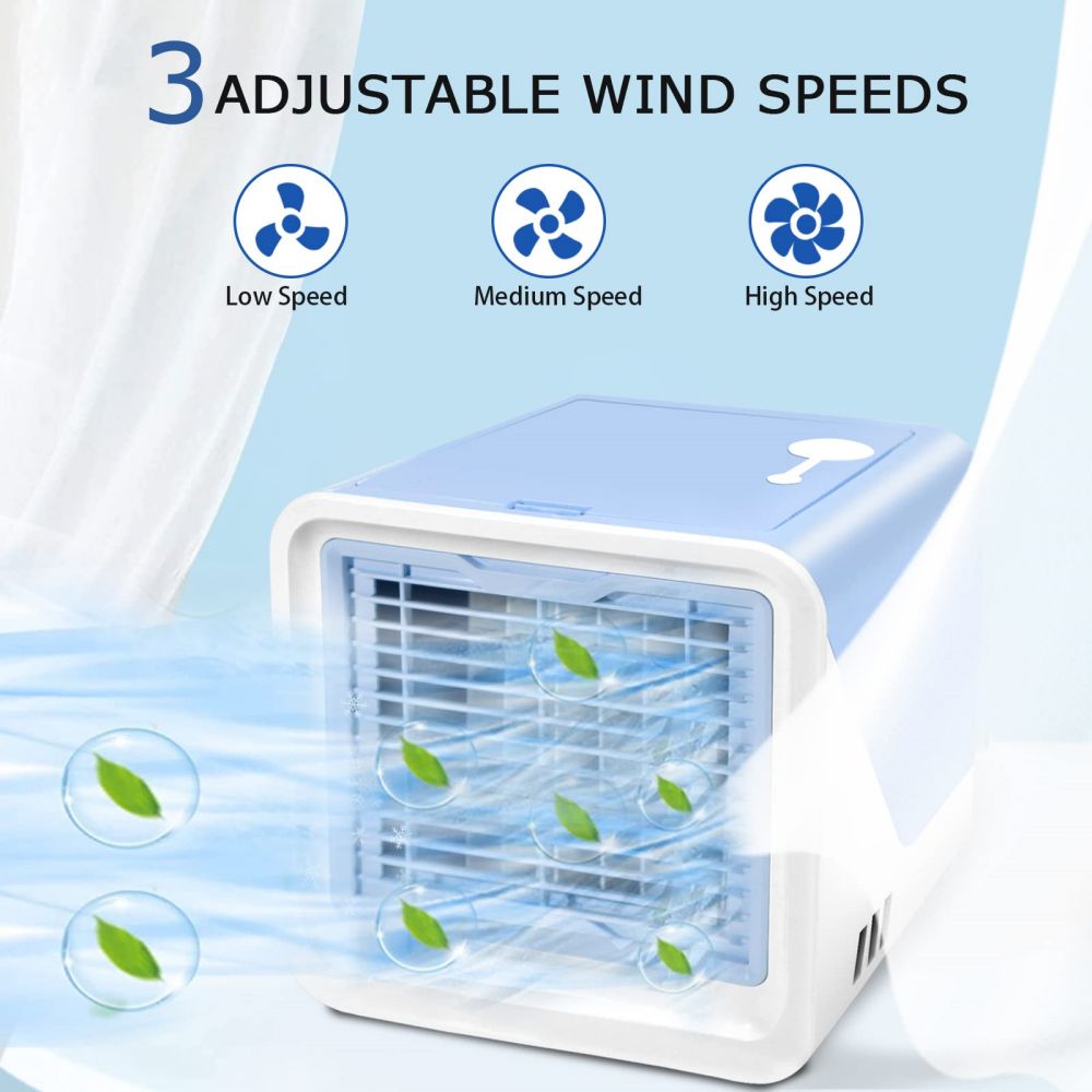 COOLBABY Portable Air Conditioner,Personal Air Cooler with 3-Speeds,Mini Air Conditioner with LED Light,Desktop Cooling Fan ,Suitable for Room Office,Blue - COOLBABY