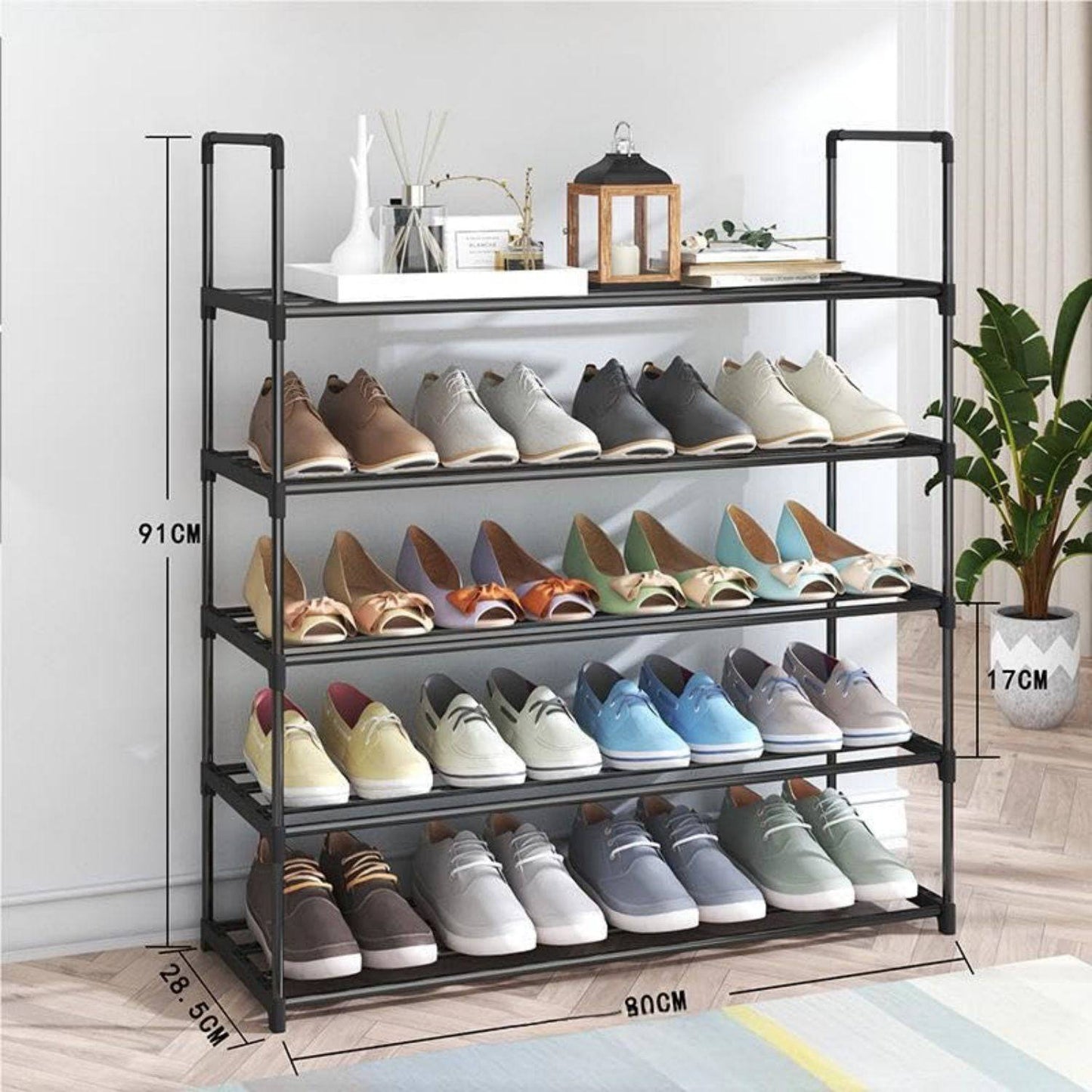 COOLBABY 5 Layer Metal Shoe Rack, Adjustable Shoe Rack Storage Organizer, Stackable Boot And Shoe Storage For Entrances, Hallways, Living Rooms, Closets, Black - COOL BABY