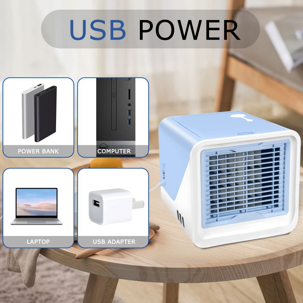 COOLBABY Portable Air Conditioner,Personal Air Cooler with 3-Speeds,Mini Air Conditioner with LED Light,Desktop Cooling Fan ,Suitable for Room Office,Blue - COOLBABY