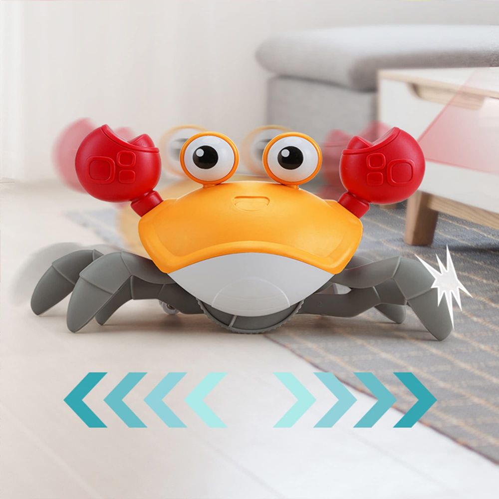 COOLBABY USB Rechargeable Walking Crab Toy for Kids, Electric Toy Crab with Obstacle Avoidance, Light&Music Effect Crawling Toys for Kids - COOLBABY