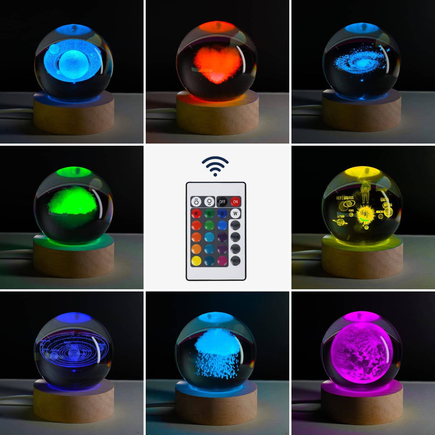 COOLBABY Solar System Crystal Ball Tabletop Small Night Light Ornaments Creative Glass Ball Ornaments Birthday Gift Graduation Gift - COOL BABY