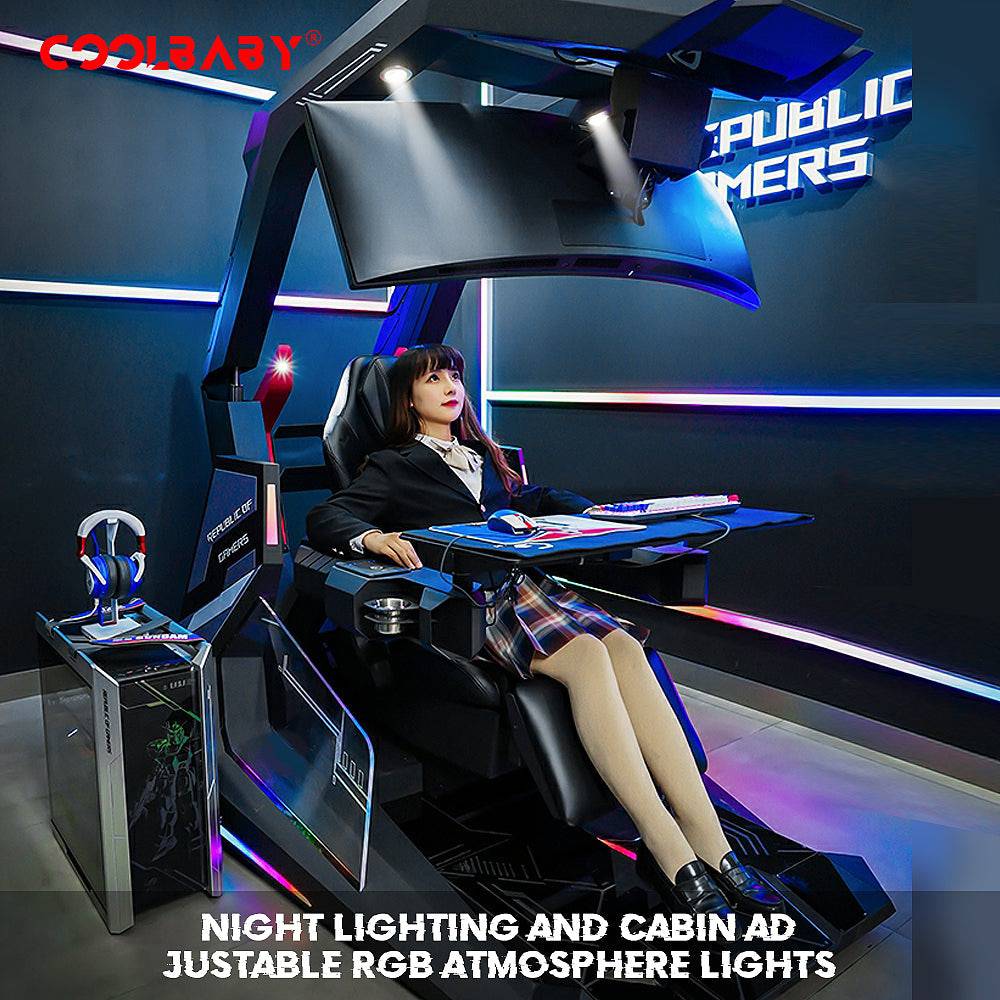 Ingrem Electric Massage Gaming Chair: Racing Cockpit Computer Workstation for 3 Monitors with Electrical Recline - COOLBABY