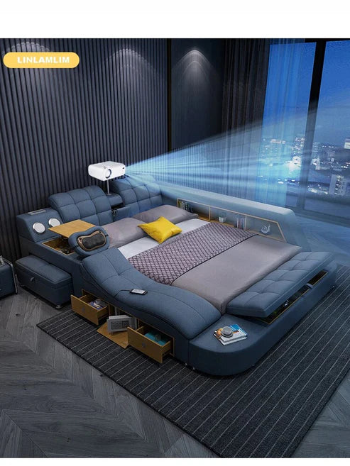 Smart King Size Bed with Projector, Massage, Speakers, Wireless Charging - COOLBABY