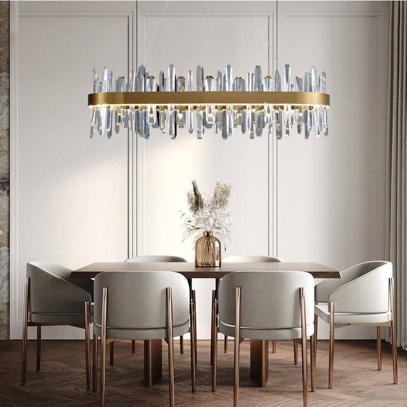 Modern Hanging Light 80LED Glass Iron Crystal Oval - Gold