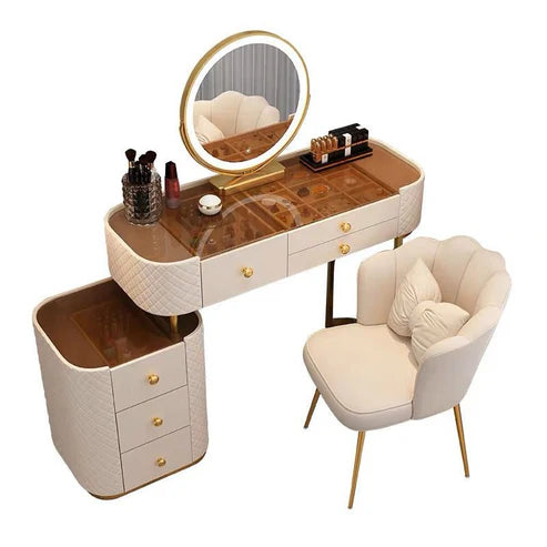 Advanced Solid Wood Dressing Table Set with Smart Mirror, LED Lighting, and Storage Drawers for Bedroom - COOLBABY