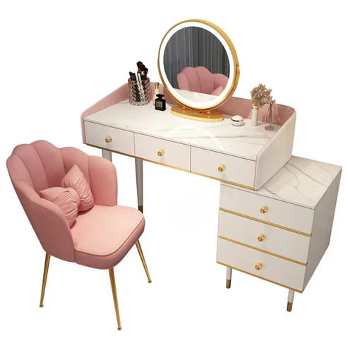 White Makeup Vanity Table with Smart Mirror and LED Lighting | Solid Wood Dressing Table Set - COOLBABY