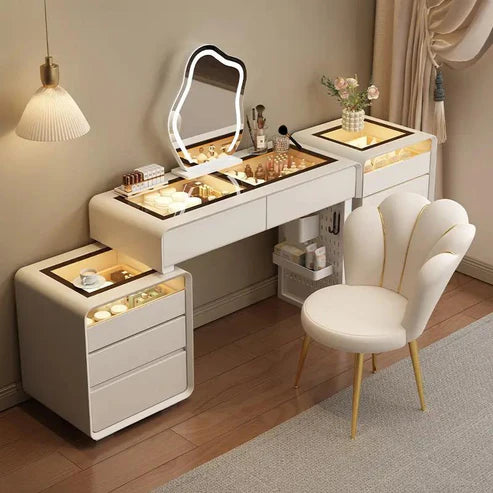 Modern Vanity Table Set with LED Mirror and Chair - Stylish Bedroom Dressing Table - COOLBABY