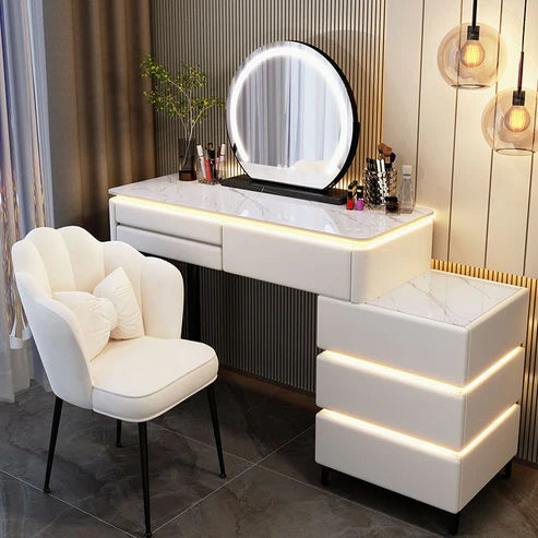 Elegant Modern Luminous Makeup Vanity Desk with LED Mirror and Stool - COOLBABY