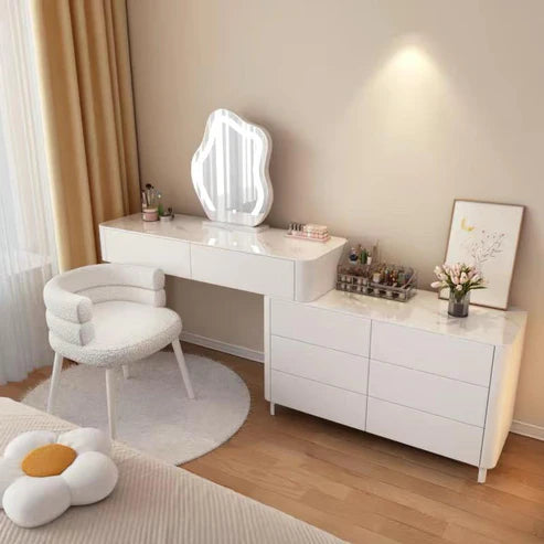 Modern Makeup Vanity Table Set with Illuminated Mirror, Ample Storage, and Sleek Design - COOLBABY