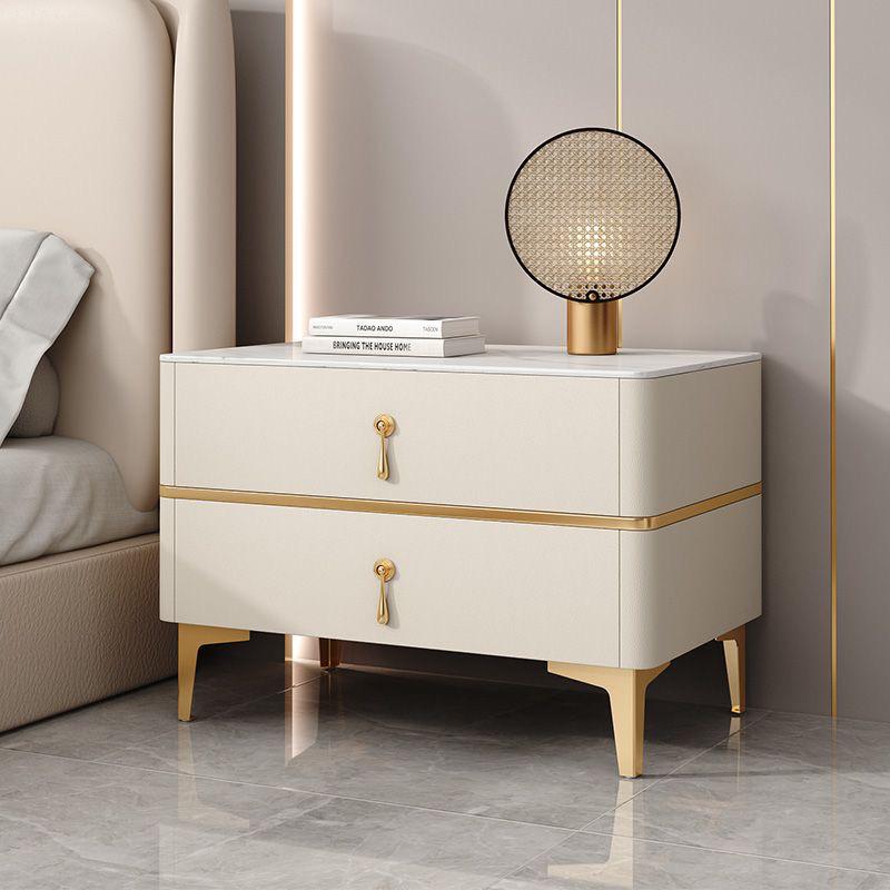 Bedside Table, Solid Wood with Iron Metal Legs White Nightstand Table - COOLBABY