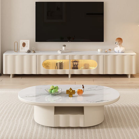 Plain Living room Table Set. TV Unit Mesa Marble Top - COOLBABY