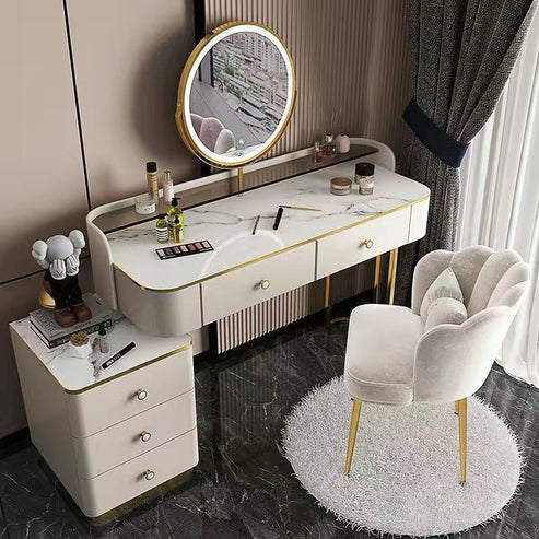 Modern LED Lighted Makeup Vanity Table Set with Chair and Storage Drawers - COOLBABY