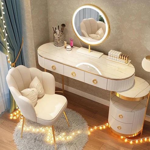 Modern Vanity Makeup Table with Lighted Mirror and Stool | Stylish Bedroom Décor - COOLBABY