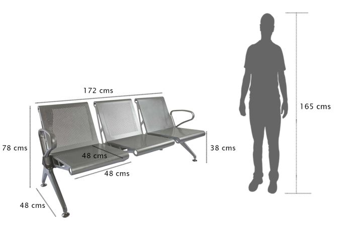 3 Seater Metal Bench, Medium-High Backrest - COOLBABY