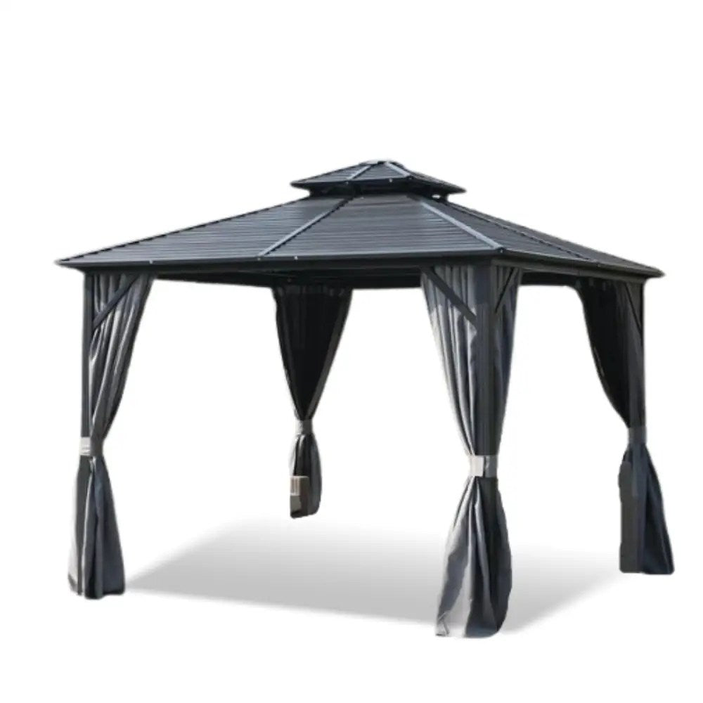 3x3m Double Roof Aluminum Gazebo - Black - COOLBABY