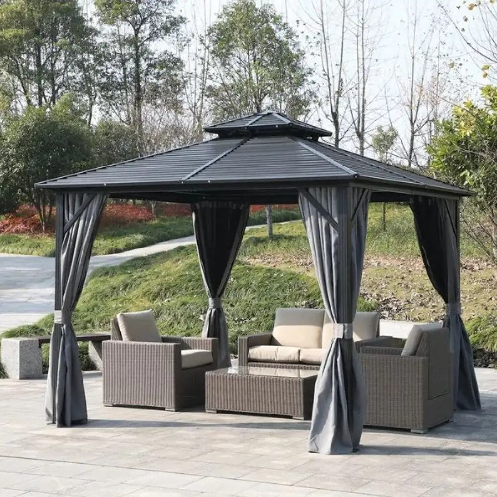 3x3m Double Roof Aluminum Gazebo - Black - COOLBABY