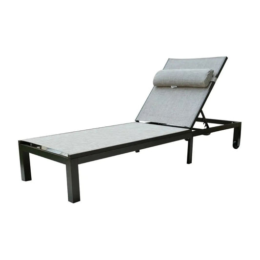 Patio Lounge Chair with Wheels, Outdoor Garden Sun Pool Chair - GREY - COOLBABY