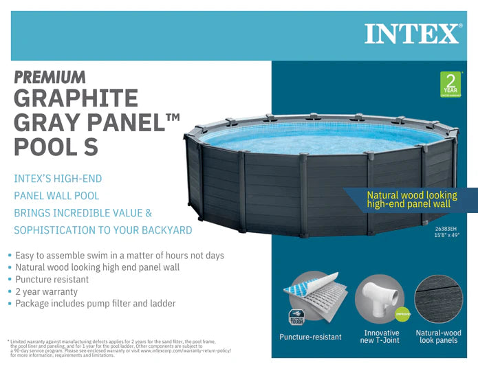 Round Premium Graphite Gray Panel Pool Complete with Pump/Filter - 478 x 124CM - COOLBABY