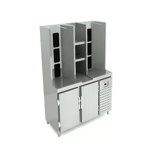 Commercial Double Gas Shawarma Machine with Under Chiller | 8 Burner Doner Grill | AISI 304 Stainless Steel | Made in UAE