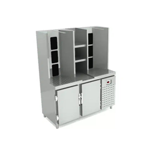 Commercial Double Gas Shawarma Machine with Under Chiller | 2 Units 4 Burners Each | AISI 304 Stainless Steel | Made in UAE