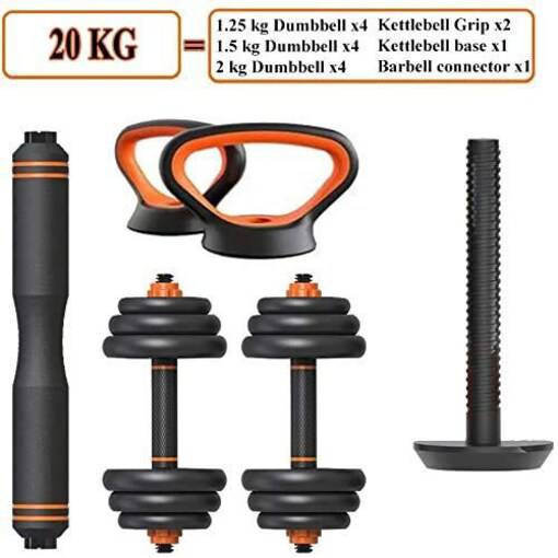 SkyLand EM-9268-20 Dumbbell and Barbell Set with Kettlebell , Black - COOLBABY