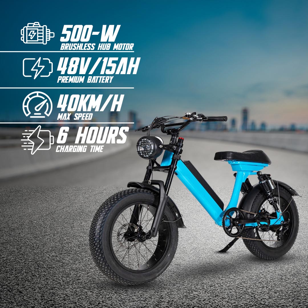 Megawheels Turbo 48V Fat Tyre Electric Bike with 500W Motor & Removable Battery - COOLBABY