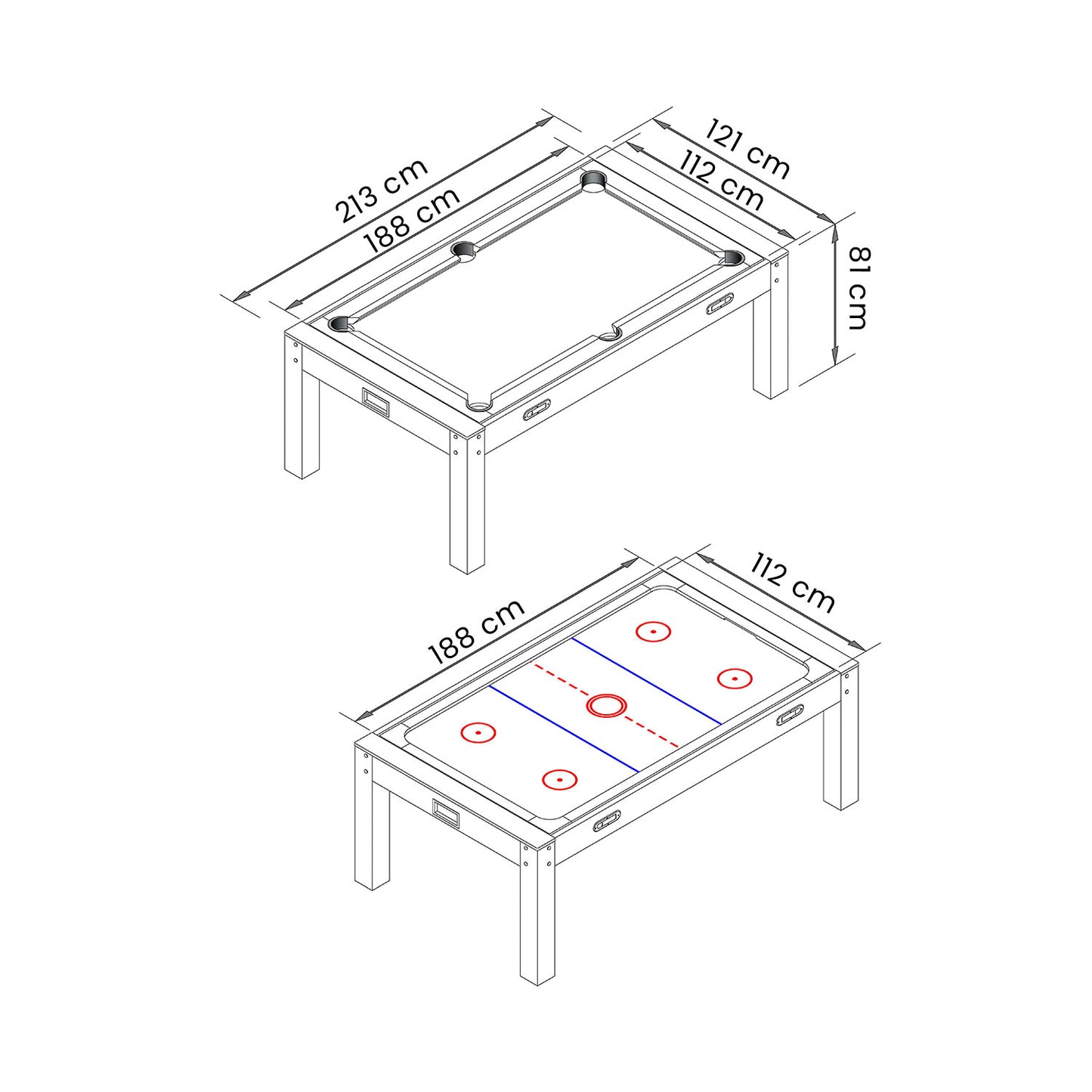 3 in 1 Multi Games Table Rotating Pool Table 7ft With Billiards + Air Hockey + Table Tennis + Dinning Table