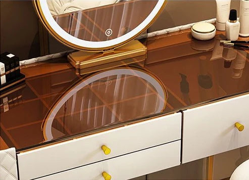 Advanced Solid Wood Dressing Table Set with Smart Mirror, LED Lighting, and Storage Drawers for Bedroom - COOLBABY