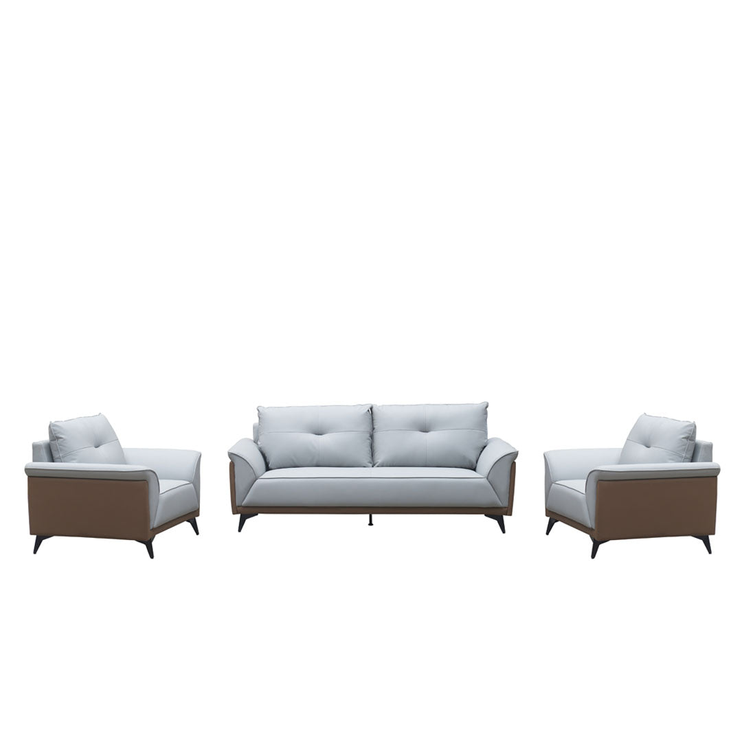 COOLBABY XP-227-B Modern Office Sofa Set - Grey PU Leather with Metal Frame and Thick Cushion Seating