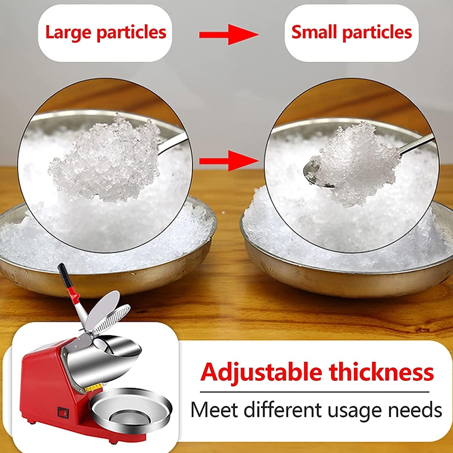 COOLBABY Electric Ice Shaver & Snow Cone Maker – 85kg/hr Stainless Steel Crusher for Home & Commercial Use (Silver) - COOLBABY