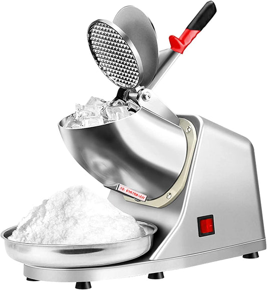 COOLBABY Electric Ice Shaver & Snow Cone Maker – 85kg/hr Stainless Steel Crusher for Home & Commercial Use (Silver) - COOLBABY