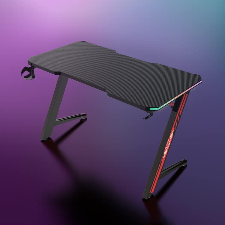 Gaming Desk Table With light, Computer Desk, Cup Holder and Headphone Hook Gamer Workstation Game Table - COOLBABY