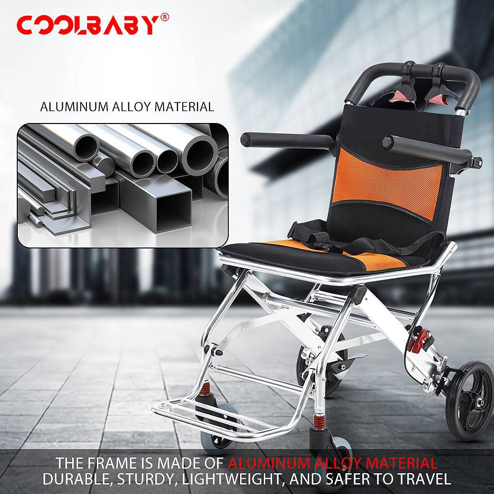 Coolbaby SSZ-LY07 Ultra-Light Aircraft Travel Wheelchair with Storage Bag for Elderly and Disabled Mobility - COOL BABY