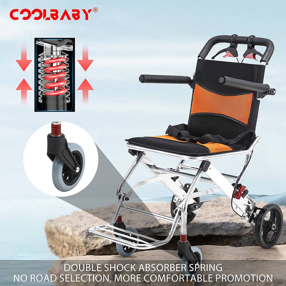 Coolbaby SSZ-LY07 Ultra-Light Aircraft Travel Wheelchair with Storage Bag for Elderly and Disabled Mobility - COOL BABY
