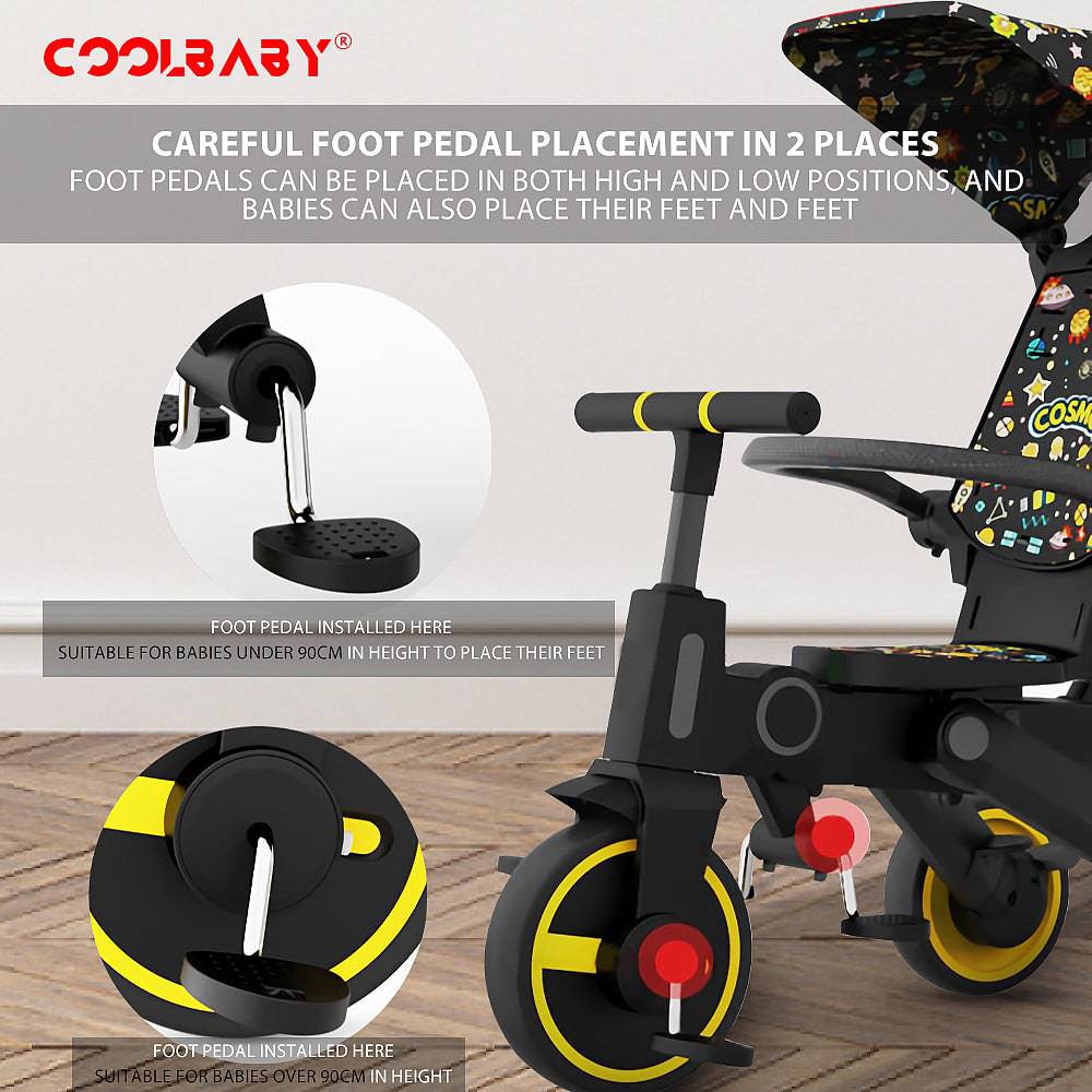 COOLBABY SLC08 7 IN 1 Foldable Kids Trike Toddler Tricycle 3 Wheel Kid Tricycle Baby Pushchair Stroller Tricycles Baby Trike For 1-6 Years Old - COOL BABY