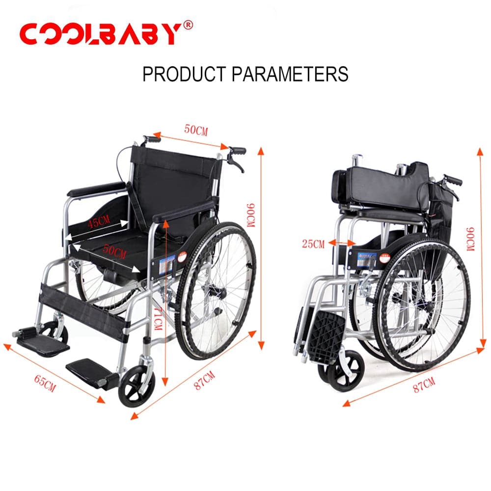 COOLBABY SSZ-LY06: Foldable Lightweight Disabled Wheelchair with Handbrake and Potty - Sturdy Thickened Steel Pipe Design for Elderly Comfort (Black) - COOL BABY