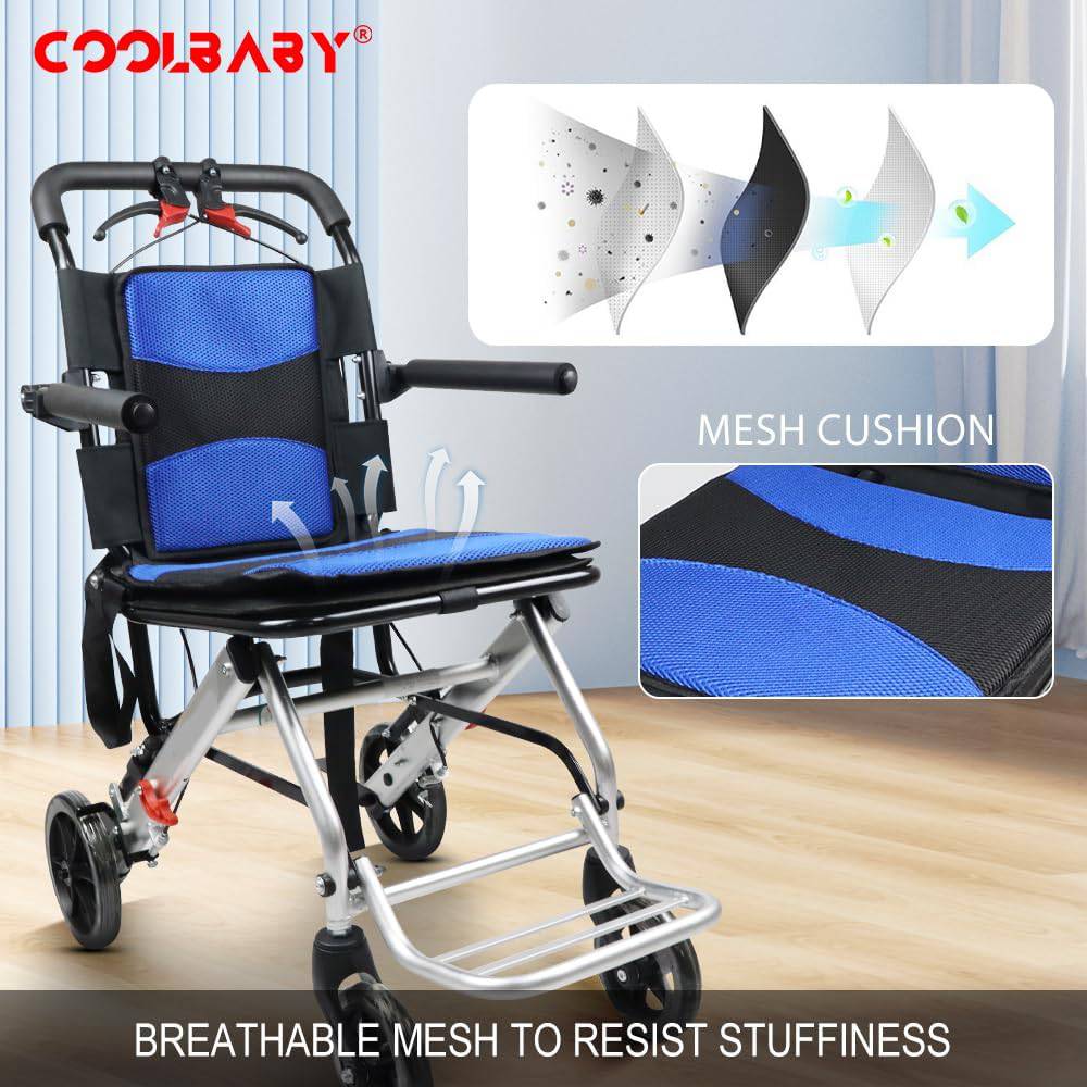 COOLBABY SSZ-LY09-BL: Lightweight Aircraft Wheelchair for Easy Travel - Ultra-light, Portable, and with Storage Bag! - COOL BABY