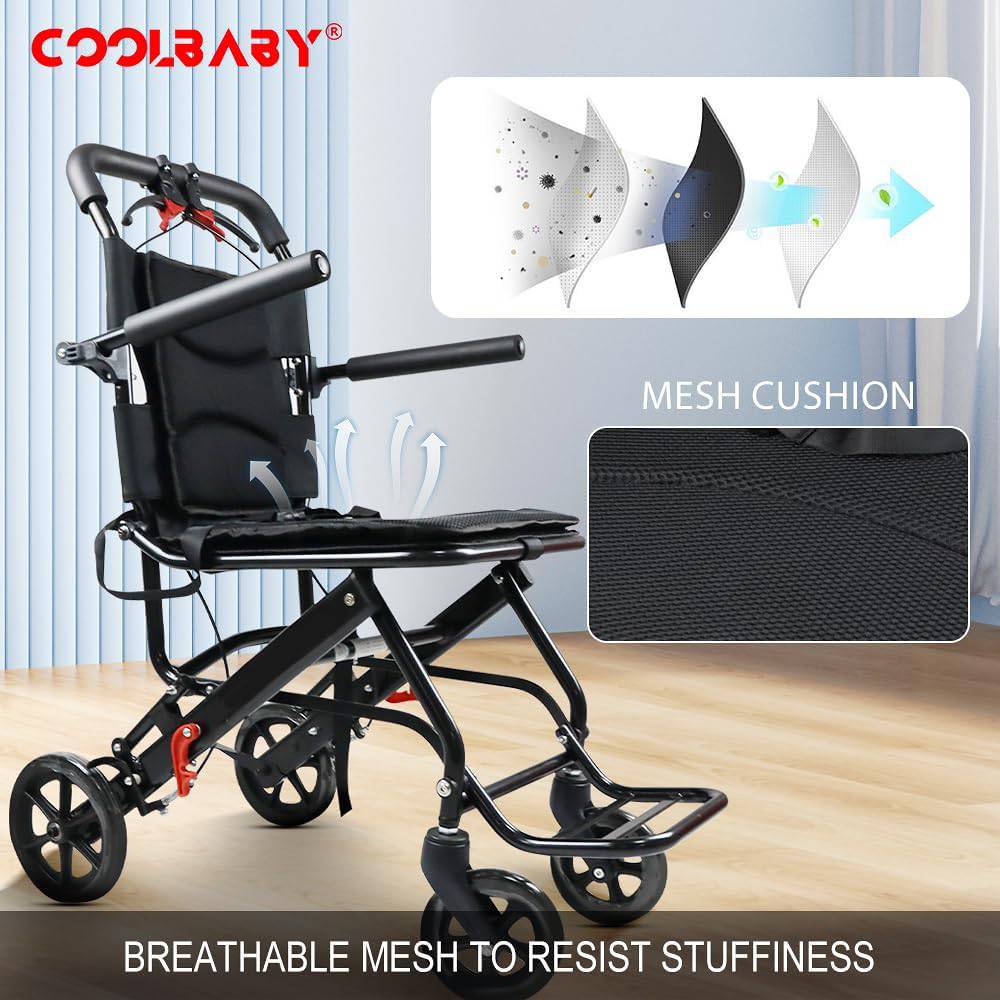 COOLBABY SSZ-LY09-BLK: Ultralight Aircraft Wheelchair for Easy Travel - Portable, Folding, and Stylish with Storage Bag - COOL BABY