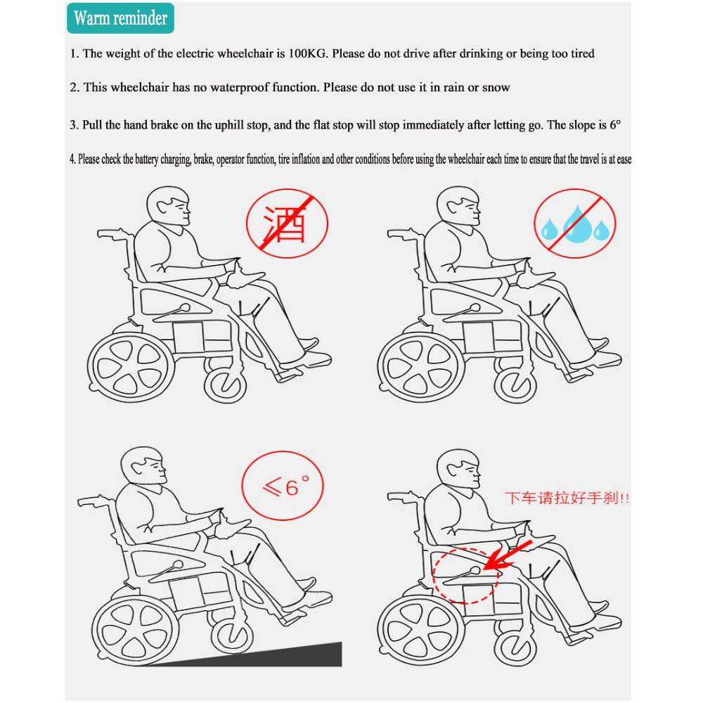 COOLBABY ZZR-E300E  Portable adult electric wheelchair, folding special mobility wheelchair, front wheel with shock absorption, equipped with two 250W brush high power motors - COOL BABY