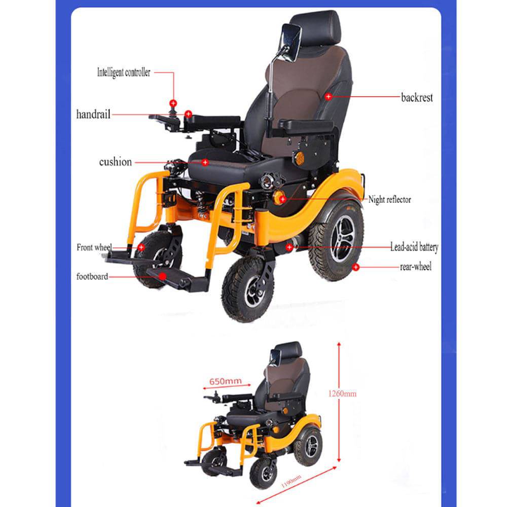 COOLBABY ZZR-S680 Electric Wheelchair 500W2Double Motor Width 48cm360° High Back Electric Wheelchair for The Elderly - COOL BABY